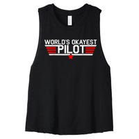 Worlds Okayest Pilot Funny Aviator Aviation Flying Mens Women's Racerback Cropped Tank