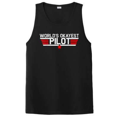 Worlds Okayest Pilot Funny Aviator Aviation Flying Mens PosiCharge Competitor Tank