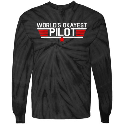 Worlds Okayest Pilot Funny Aviator Aviation Flying Mens Tie-Dye Long Sleeve Shirt