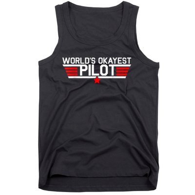 Worlds Okayest Pilot Funny Aviator Aviation Flying Mens Tank Top