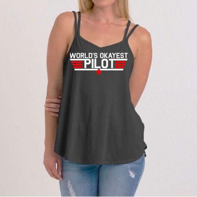 Worlds Okayest Pilot Funny Aviator Aviation Flying Mens Women's Strappy Tank