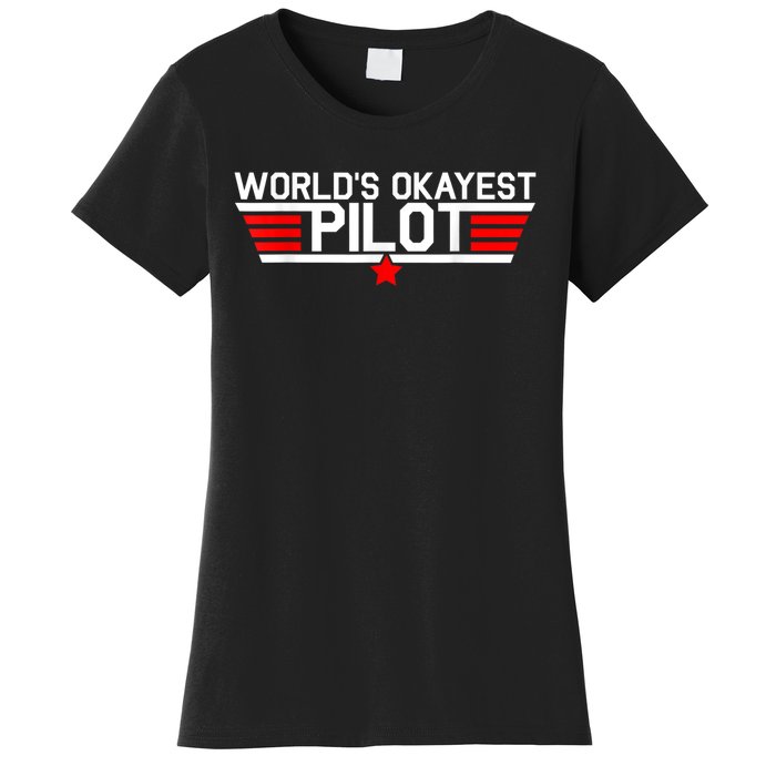 Worlds Okayest Pilot Funny Aviator Aviation Flying Mens Women's T-Shirt