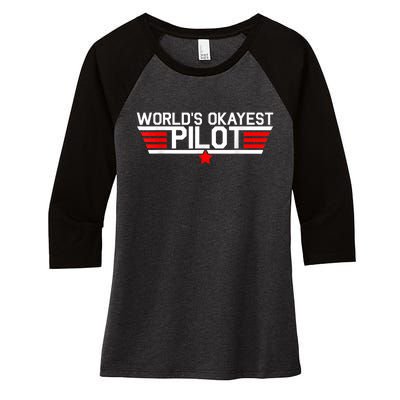 Worlds Okayest Pilot Funny Aviator Aviation Flying Mens Women's Tri-Blend 3/4-Sleeve Raglan Shirt