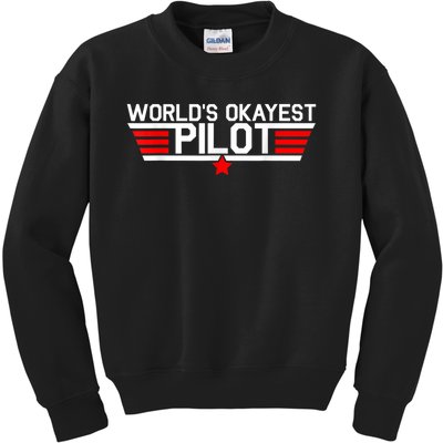 Worlds Okayest Pilot Funny Aviator Aviation Flying Mens Kids Sweatshirt