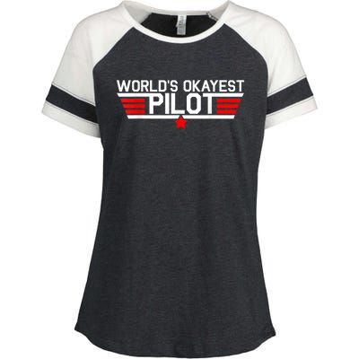 Worlds Okayest Pilot Funny Aviator Aviation Flying Mens Enza Ladies Jersey Colorblock Tee