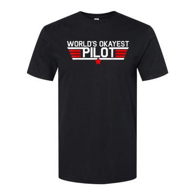 Worlds Okayest Pilot Funny Aviator Aviation Flying Mens Softstyle CVC T-Shirt