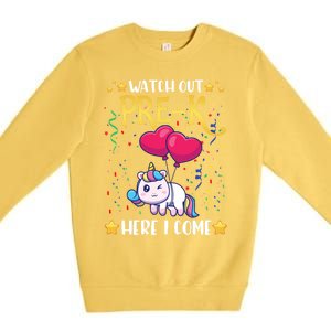 Watch Out Pre K Here I Come First Day Unicorn Gift Premium Crewneck Sweatshirt