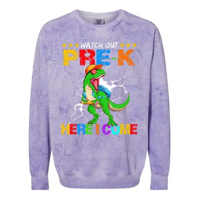 Watch Out Prek Here I Come Dinosaur Back To School Colorblast Crewneck Sweatshirt