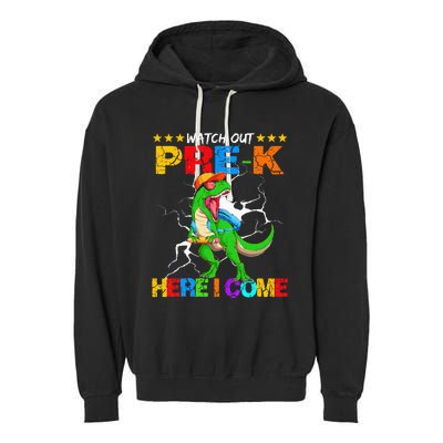 Watch Out Prek Here I Come Dinosaur Back To School Garment-Dyed Fleece Hoodie