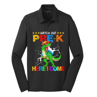 Watch Out Prek Here I Come Dinosaur Back To School Silk Touch Performance Long Sleeve Polo