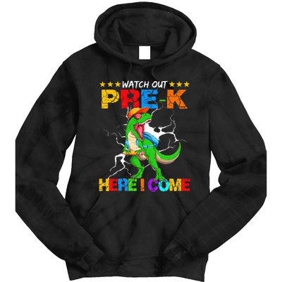 Watch Out Prek Here I Come Dinosaur Back To School Tie Dye Hoodie