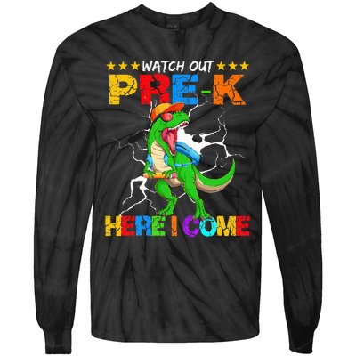 Watch Out Prek Here I Come Dinosaur Back To School Tie-Dye Long Sleeve Shirt