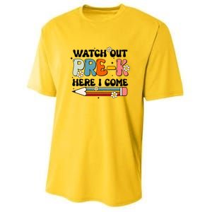 Watch Out PreK Here I Come Back To School Groovy Cool Gift Youth Performance Sprint T-Shirt