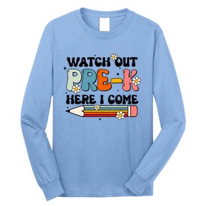 Watch Out PreK Here I Come Back To School Groovy Cool Gift Long Sleeve Shirt