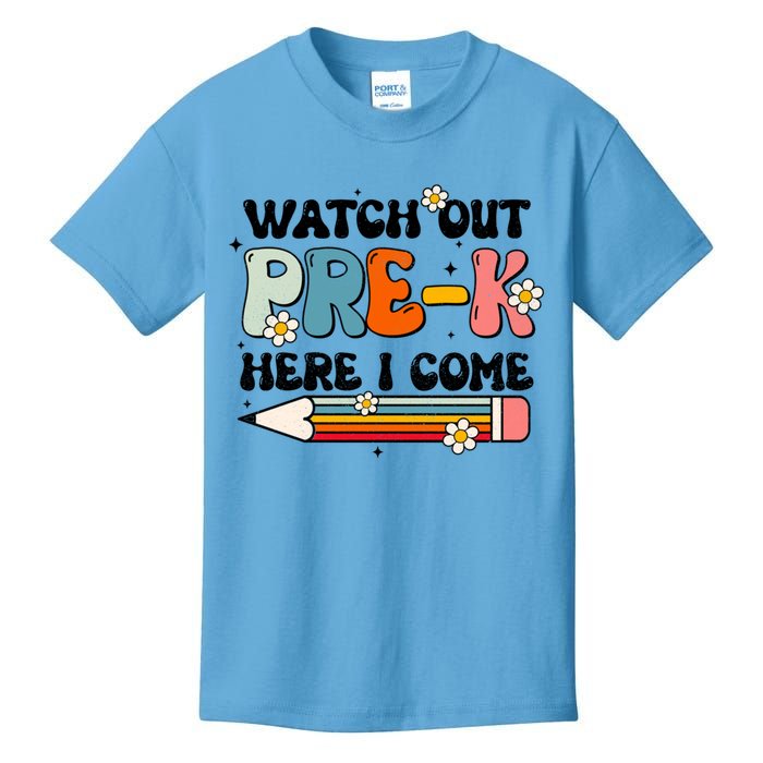 Watch Out PreK Here I Come Back To School Groovy Cool Gift Kids T-Shirt