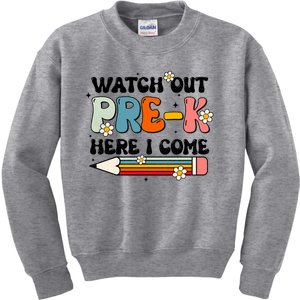 Watch Out PreK Here I Come Back To School Groovy Cool Gift Kids Sweatshirt