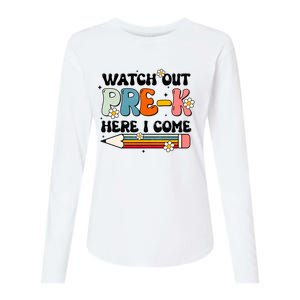 Watch Out PreK Here I Come Back To School Groovy Cool Gift Womens Cotton Relaxed Long Sleeve T-Shirt