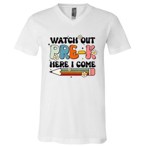 Watch Out PreK Here I Come Back To School Groovy Cool Gift V-Neck T-Shirt