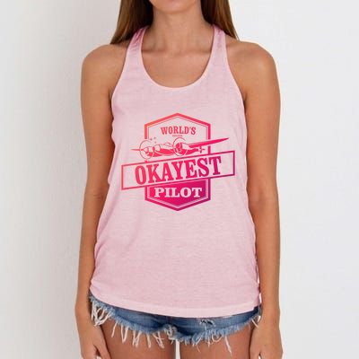 Worlds Okayest Pilot Funny Flying Gift Women's Knotted Racerback Tank