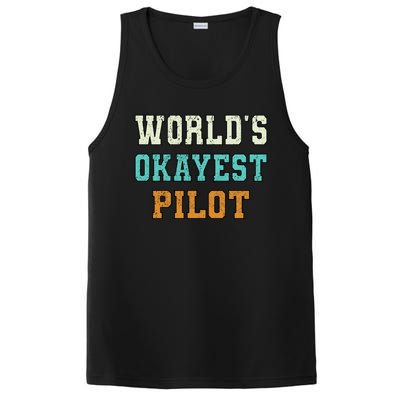 Worlds Okayest Pilot Funny Joke Distressed Gift PosiCharge Competitor Tank