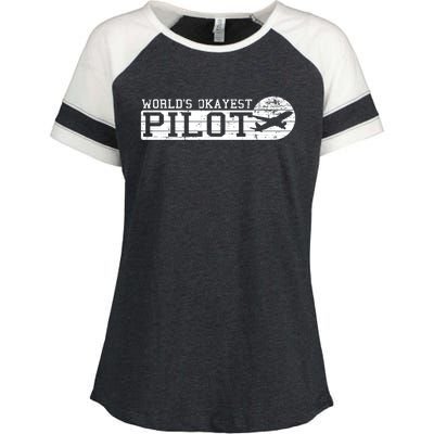 Worlds Okayest Pilot Funny Pilot Gift Enza Ladies Jersey Colorblock Tee