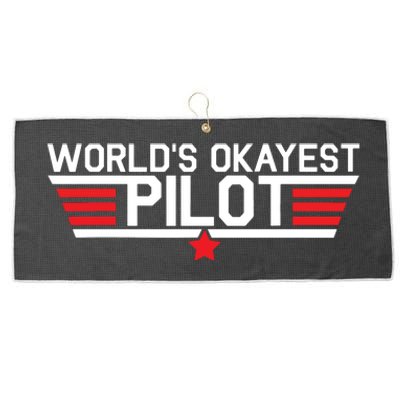 Worlds Okayest Pilot Funny Aviator Aviation Flying Large Microfiber Waffle Golf Towel