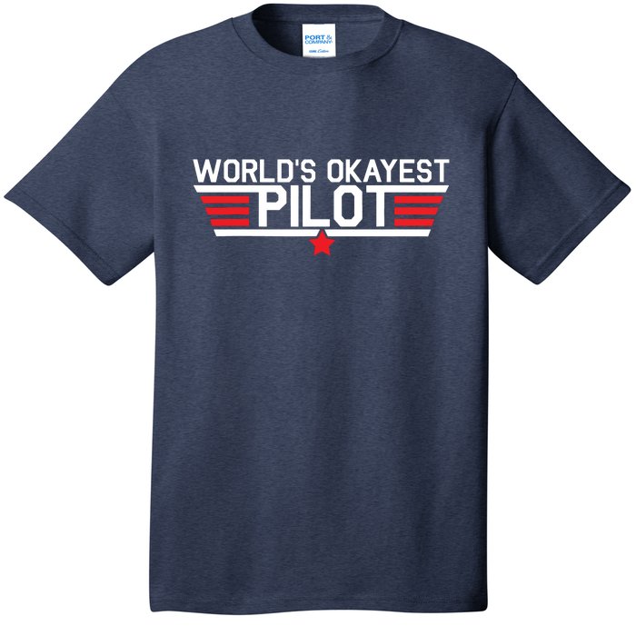 Worlds Okayest Pilot Funny Aviator Aviation Flying T-Shirt