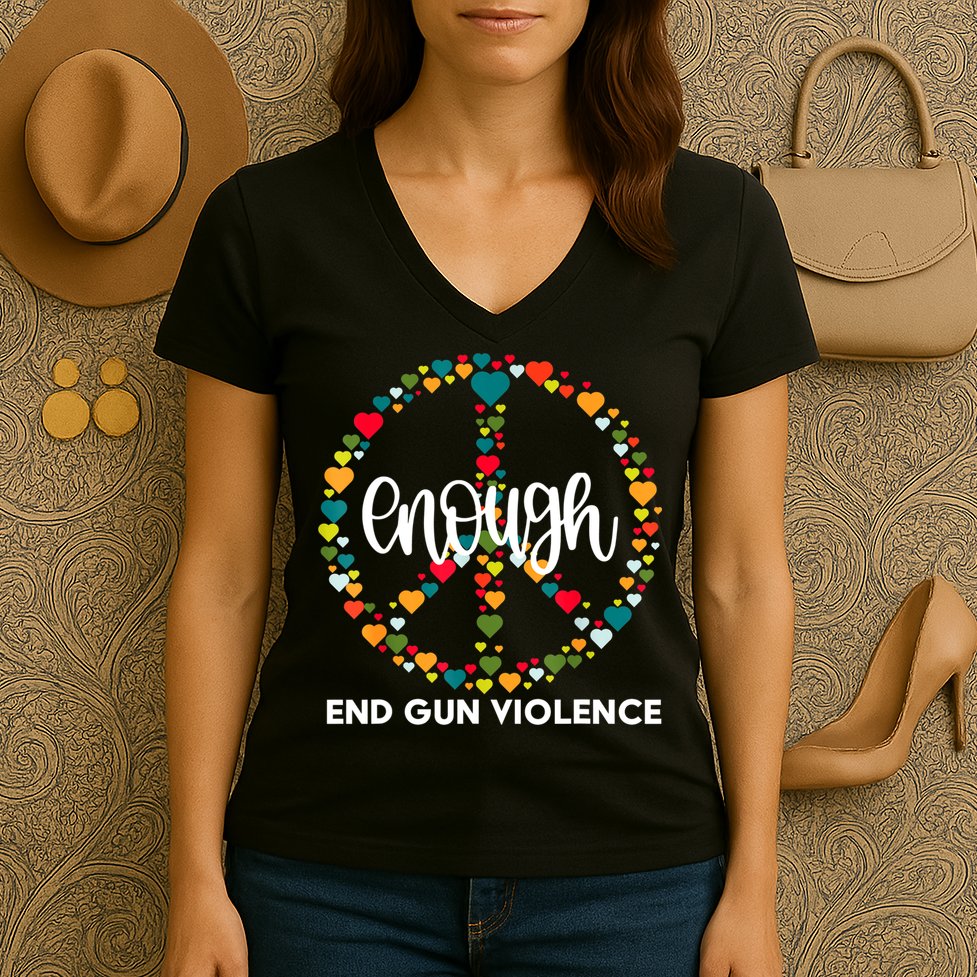 Wear Orange Peace Sign Enough End Gun Violence Women's V-Neck T-Shirt