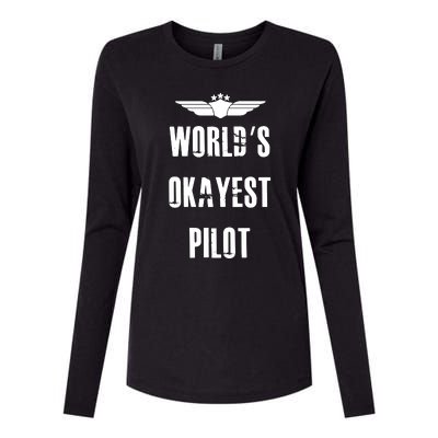 Worlds Okayest Pilot Funny Flying Aviation Womens Cotton Relaxed Long Sleeve T-Shirt