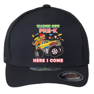 Watch Out PreK Here I Come Dinosaur Monster Car Back To Cute Gift Flexfit Unipanel Trucker Cap