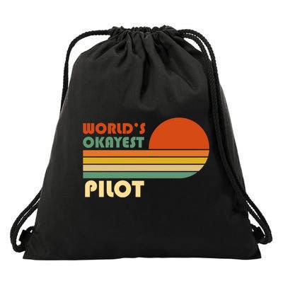 Worlds Okayest Pilot Funny Retro Funny Gift Drawstring Bag