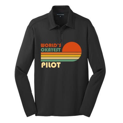 Worlds Okayest Pilot Funny Retro Funny Gift Silk Touch Performance Long Sleeve Polo