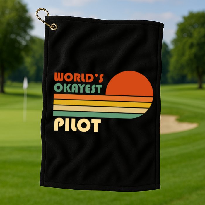 Worlds Okayest Pilot Funny Retro Funny Gift Golf Towel