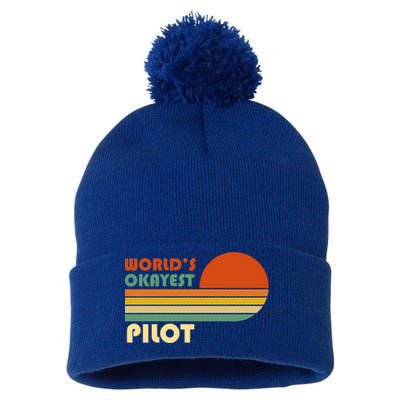 Worlds Okayest Pilot Funny Retro Funny Gift Pom Pom 12in Knit Beanie