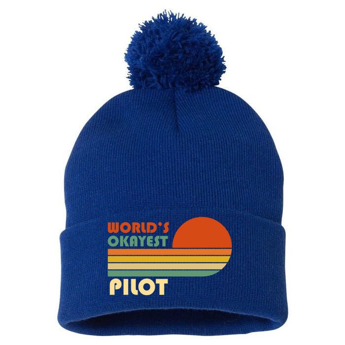 Worlds Okayest Pilot Funny Retro Funny Gift Pom Pom 12in Knit Beanie