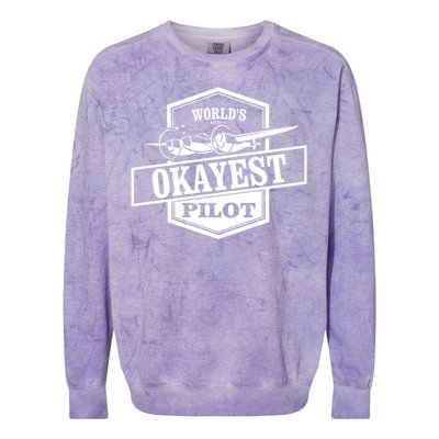 Worlds Okayest Pilot Funny Flying Gift Colorblast Crewneck Sweatshirt