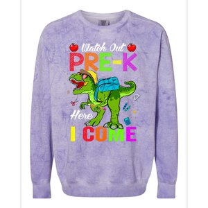 Watch Out PreK Here I Come Dinosaurs Back To School Funny Gift Colorblast Crewneck Sweatshirt