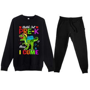 Watch Out PreK Here I Come Dinosaurs Back To School Funny Gift Premium Crewneck Sweatsuit Set