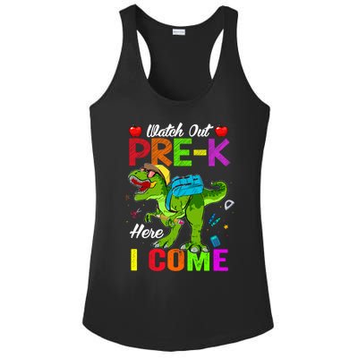 Watch Out PreK Here I Come Dinosaurs Back To School Funny Gift Ladies PosiCharge Competitor Racerback Tank