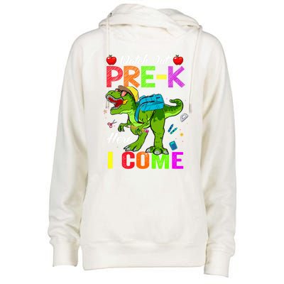 Watch Out PreK Here I Come Dinosaurs Back To School Funny Gift Womens Funnel Neck Pullover Hood