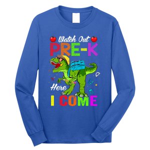 Watch Out PreK Here I Come Dinosaurs Back To School Funny Gift Long Sleeve Shirt