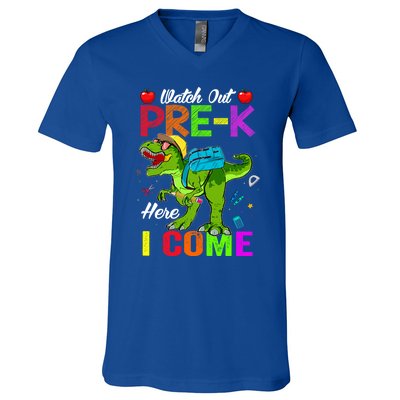 Watch Out PreK Here I Come Dinosaurs Back To School Funny Gift V-Neck T-Shirt