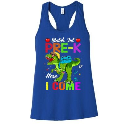 Watch Out PreK Here I Come Dinosaurs Back To School Funny Gift Women's Racerback Tank