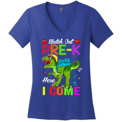 Watch Out PreK Here I Come Dinosaurs Back To School Funny Gift Women's V-Neck T-Shirt