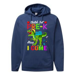 Watch Out PreK Here I Come Dinosaurs Back To School Funny Gift Performance Fleece Hoodie