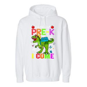 Watch Out PreK Here I Come Dinosaurs Back To School Funny Gift Garment-Dyed Fleece Hoodie