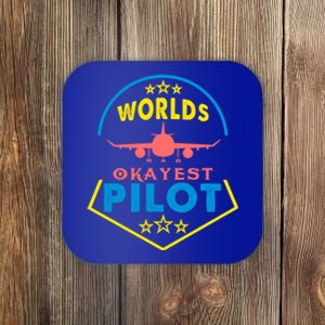 Worlds Okayest Pilot Navigation Aeroplane Aircraft Sky Tees Funny Gift Coaster