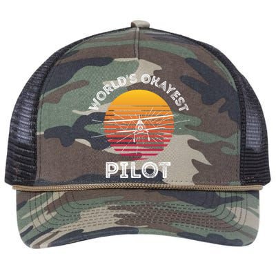 Worlds Okayest Pilot Gift Retro Rope Trucker Hat Cap