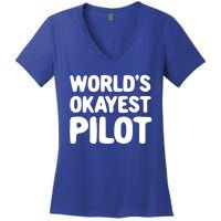 Worlds Okayest Pilot Gift Women's V-Neck T-Shirt