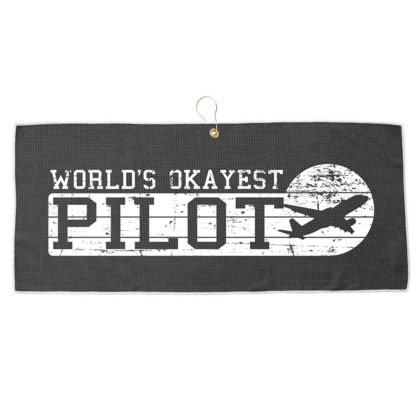 Worlds Okayest Pilot Funny Pilot Large Microfiber Waffle Golf Towel